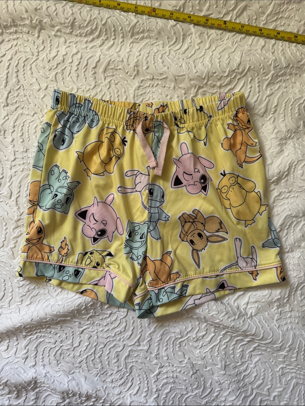 Nina Pastel Yellow Pokémon Print Knit Shorts